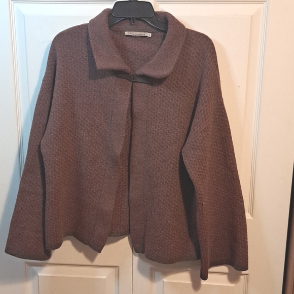 Chiaramente Jackets & Blazers - Chiaramente collared jacket / cape wool blend sweater - L - rust/blk heathered